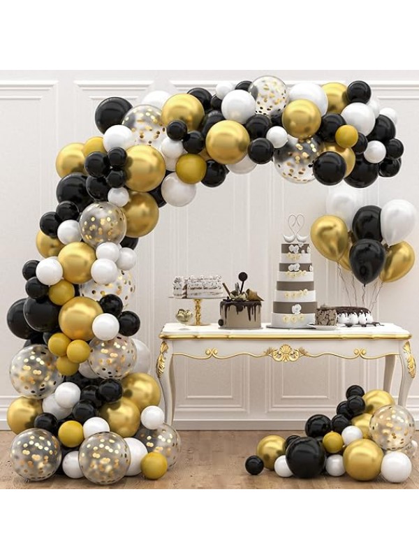 125 ballonnen van latex in zwart en goud voor verjaardag, ...