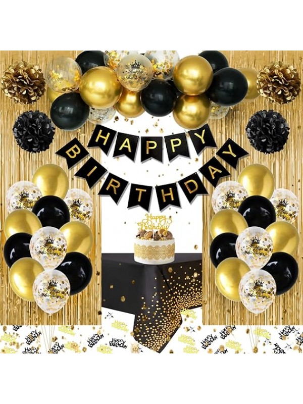 Decoratie verjaardag ballonnen zwart goud boog banner Happy Birthday 