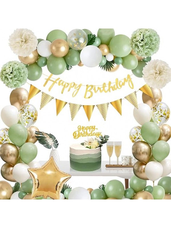 Verjaardag decoratie, groen, goud, Thinbal decoratie