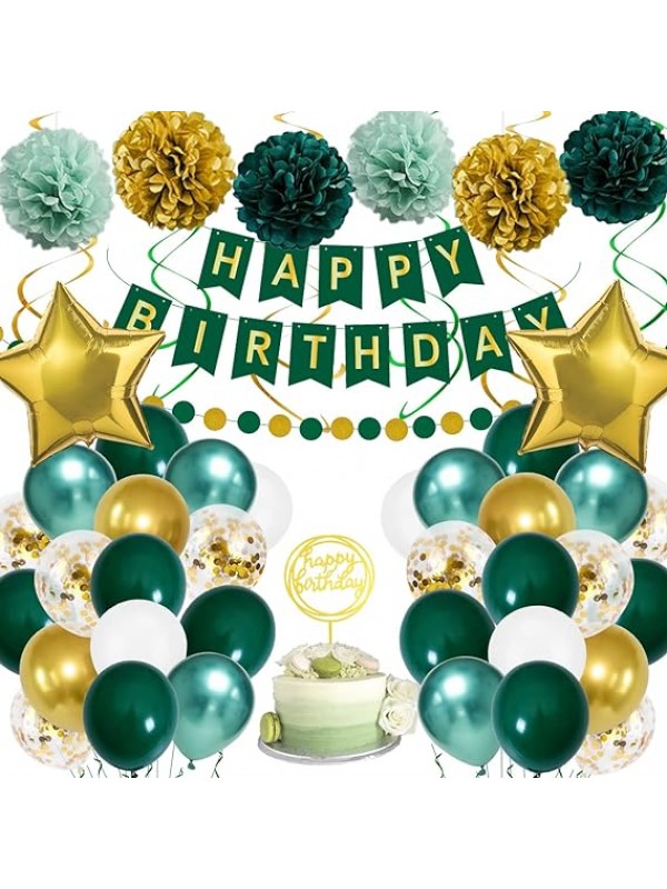 Groene en gouden verjaardag decoraties