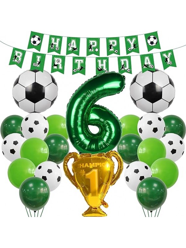 Voetbal 6e verjaardag groen voetbal decoratie set